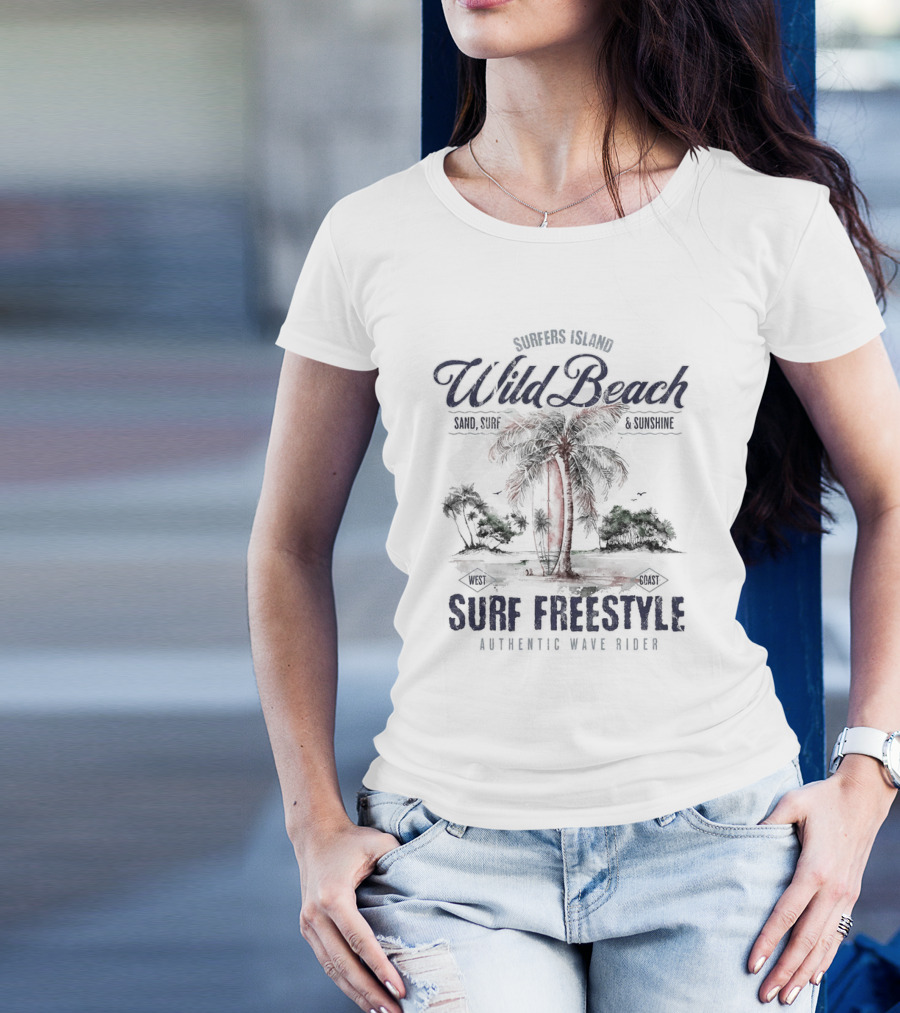 Surfers Island Wild Beach Sand Surf Sunshine Surf Freestyle Authentic Wave Rider T-Shirt