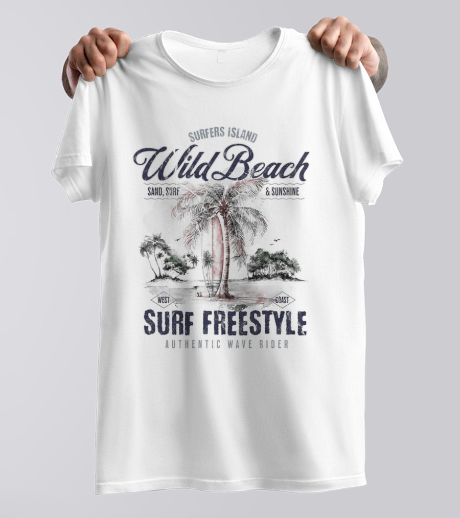 Surfers Island Wild Beach Sand Surf Sunshine Surf Freestyle Authentic Wave Rider T-Shirt