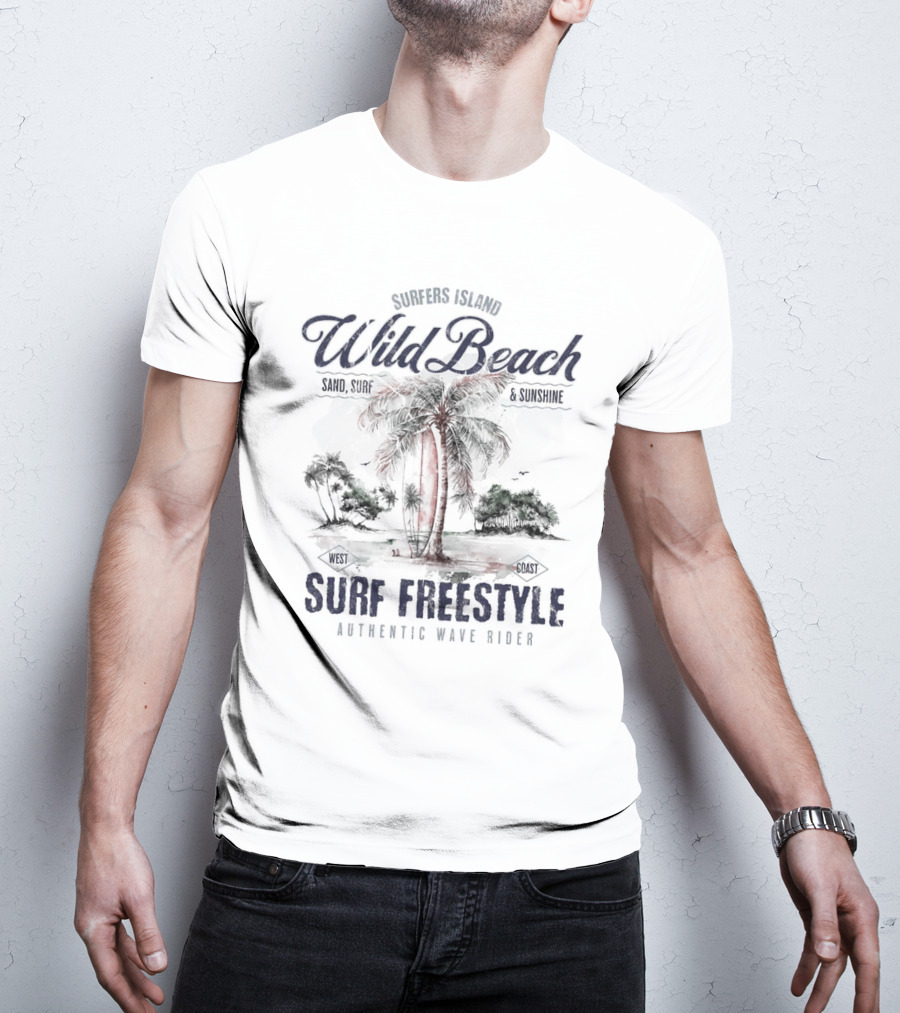 Surfers Island Wild Beach Sand Surf Sunshine Surf Freestyle Authentic Wave Rider T-Shirt