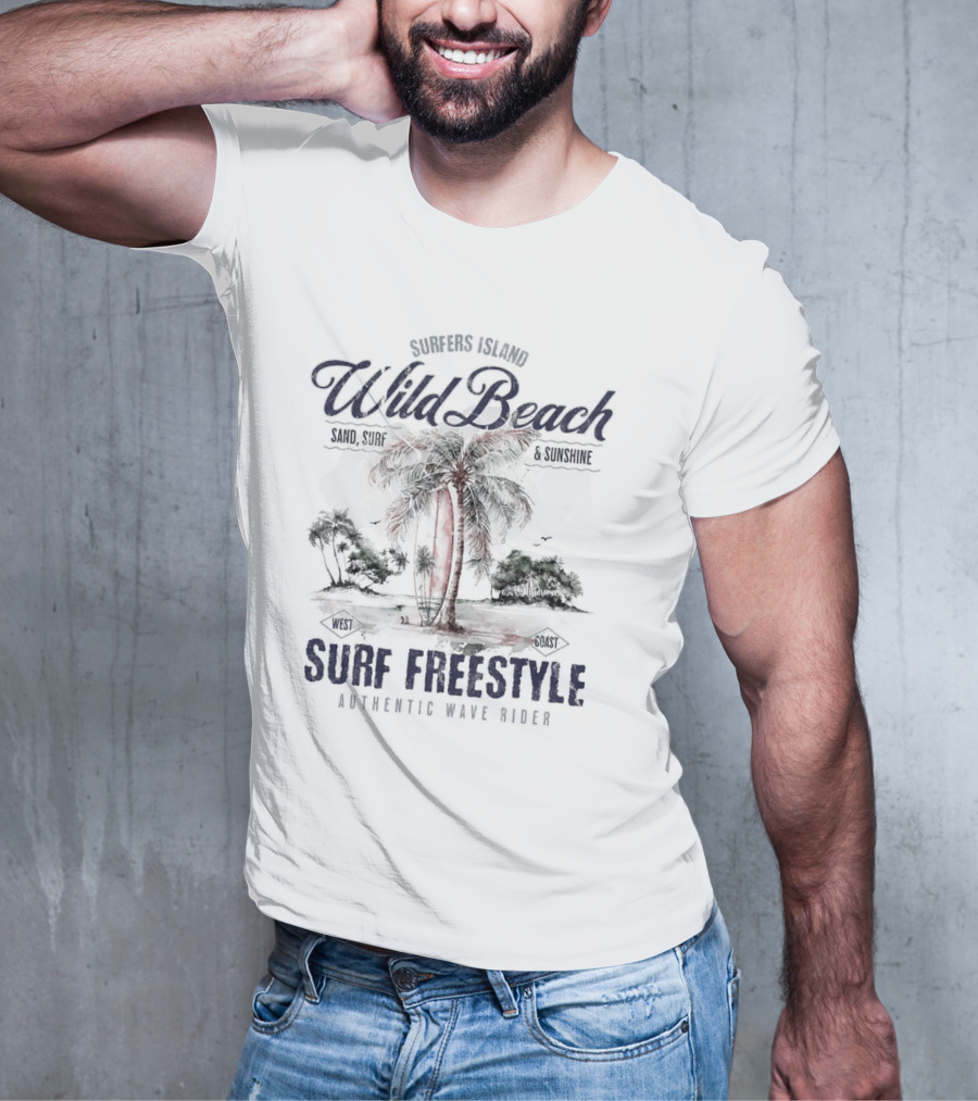 Surfers Island Wild Beach Sand Surf Sunshine Surf Freestyle Authentic Wave Rider T-Shirt