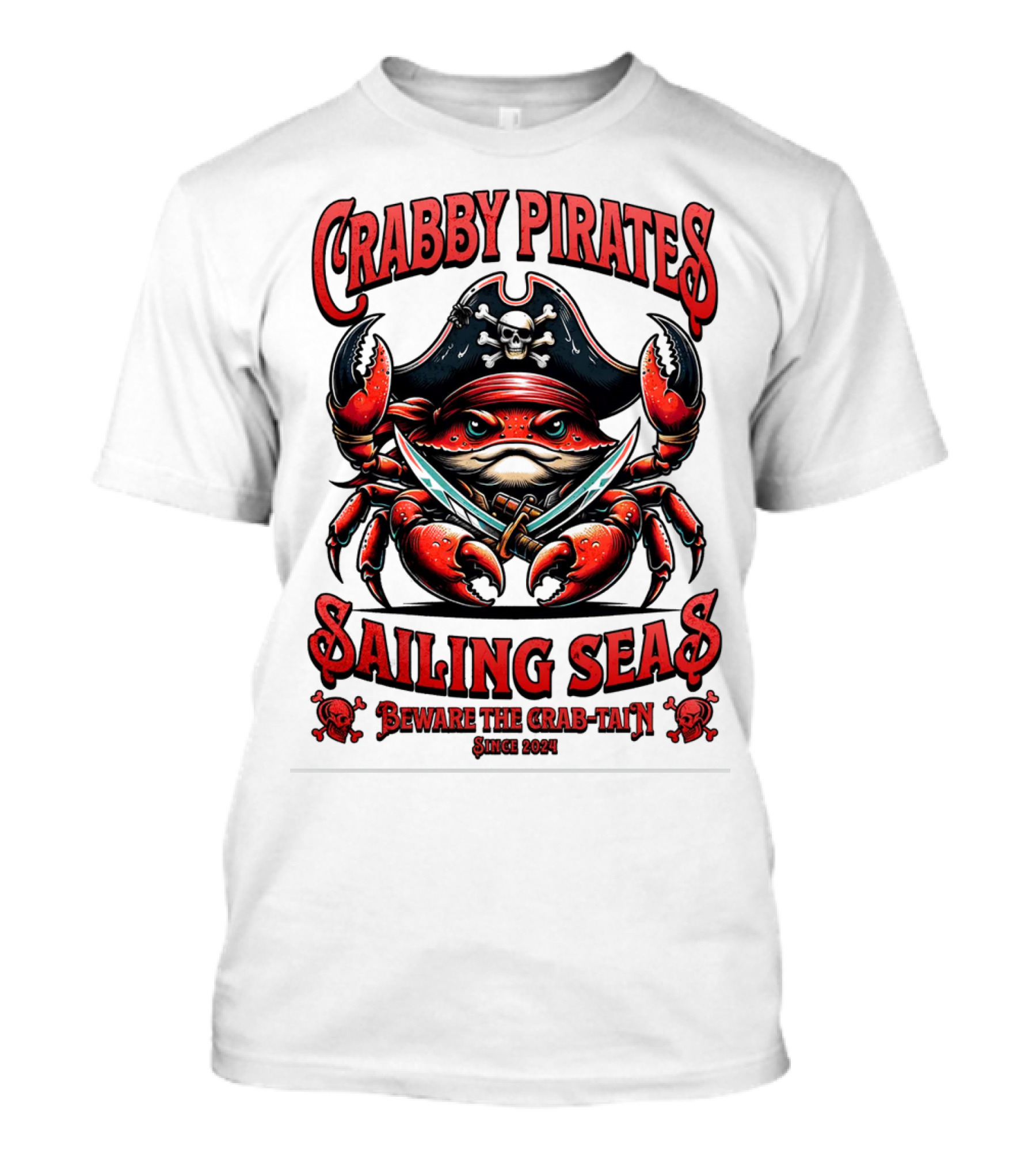 Crabby Pirates Sailing Seas Beware The Crab-tain Since T-Shirt