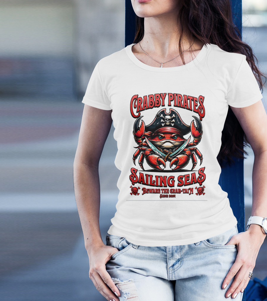Crabby Pirates Sailing Seas Beware The Crab-tain Since T-Shirt