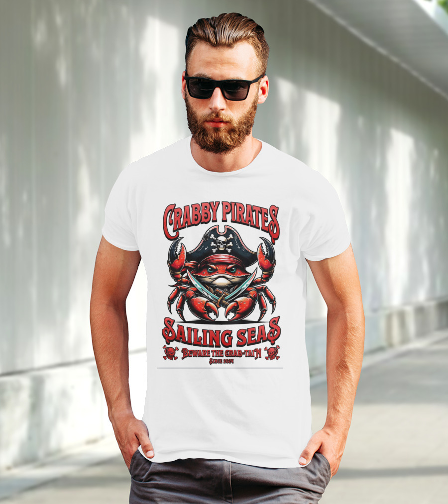 Crabby Pirates Sailing Seas Beware The Crab-tain Since T-Shirt