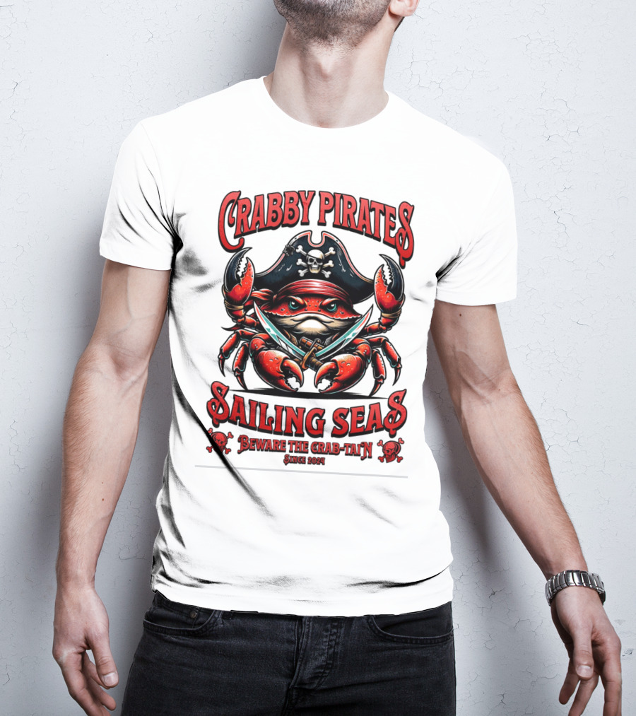 Crabby Pirates Sailing Seas Beware The Crab-tain Since T-Shirt