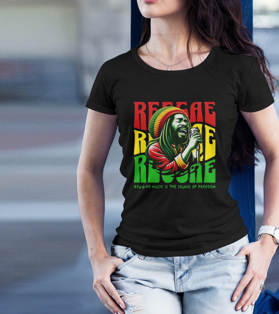 Reggae Music Is The Sound Of Freedom Vibrant Singer Iconic Colors T-Shirt