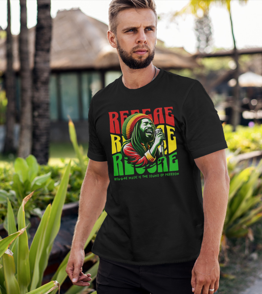 Reggae Music Is The Sound Of Freedom Vibrant Singer Iconic Colors T-Shirt