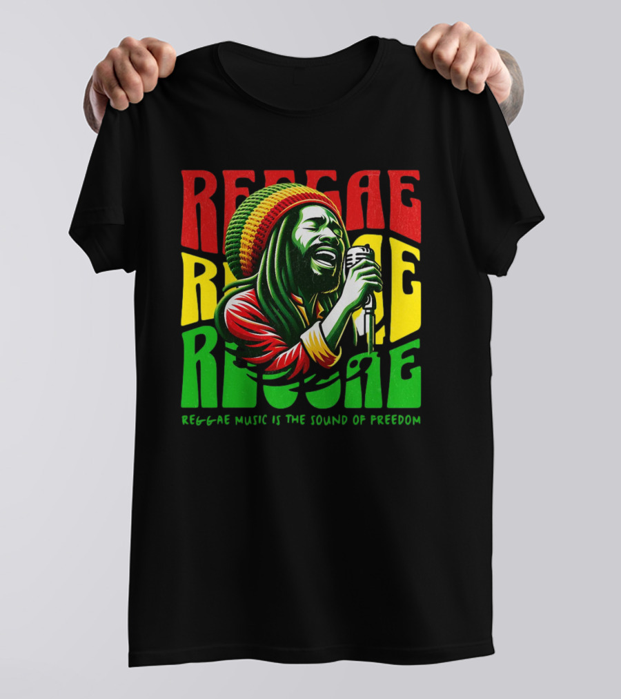 Reggae Music Is The Sound Of Freedom Vibrant Singer Iconic Colors T-Shirt
