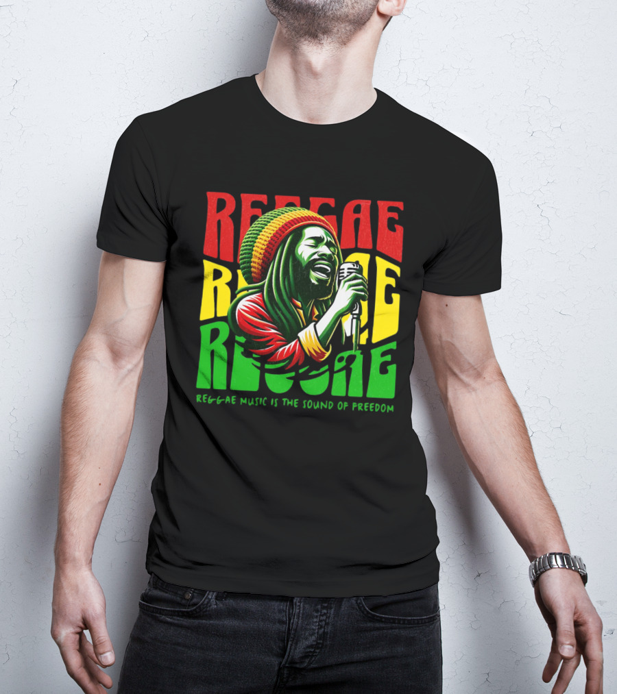 Reggae Music Is The Sound Of Freedom Vibrant Singer Iconic Colors T-Shirt