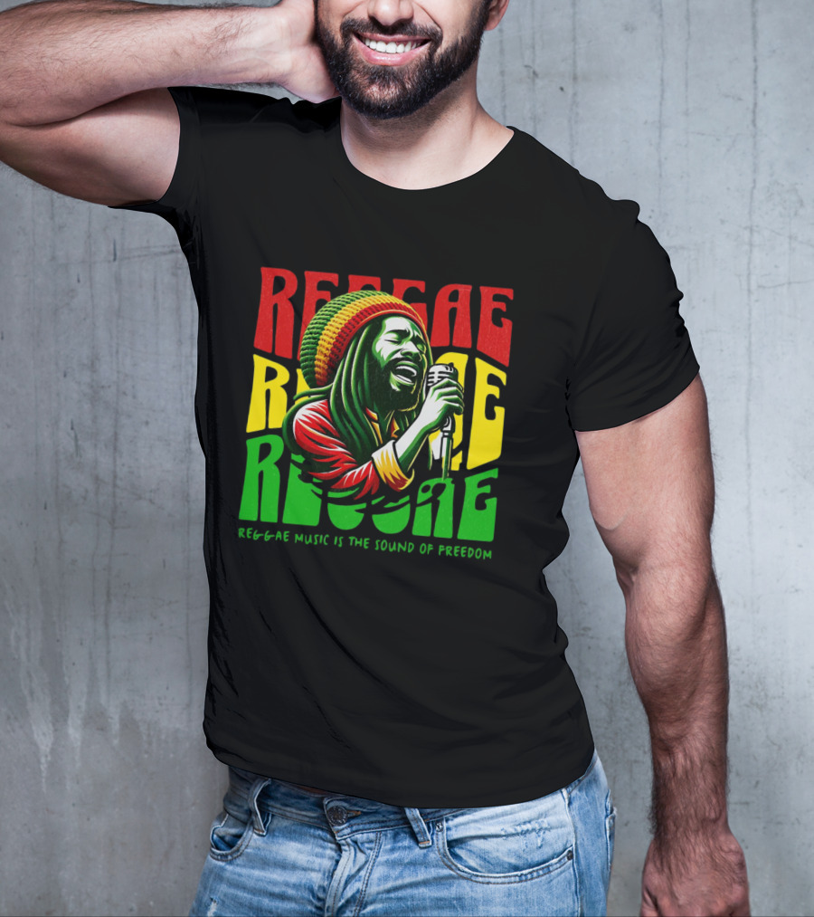 Reggae Music Is The Sound Of Freedom Vibrant Singer Iconic Colors T-Shirt