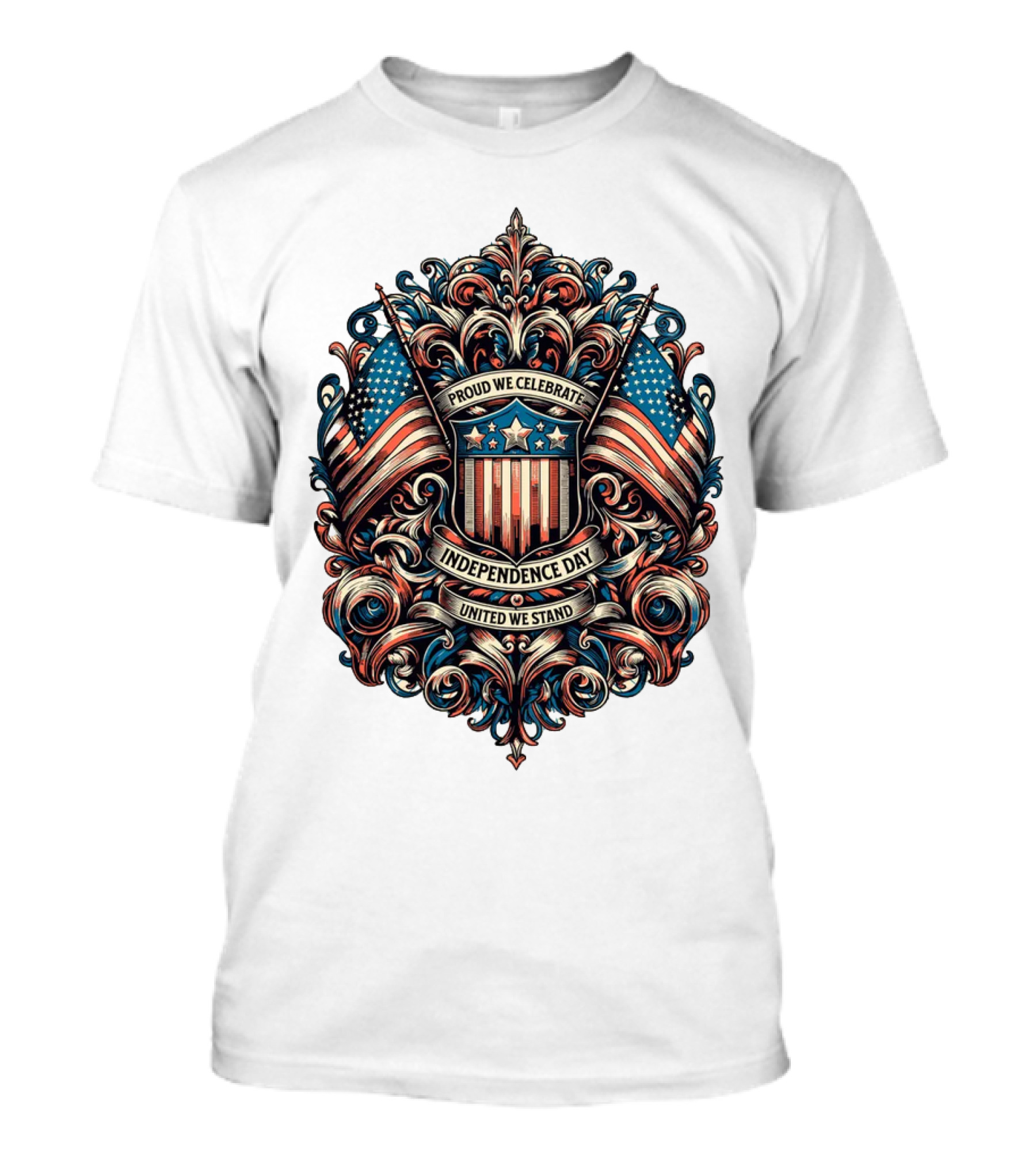 Proud We Celebrate Independence Day United We Stand American Flag Shield Ornamental T-Shirt