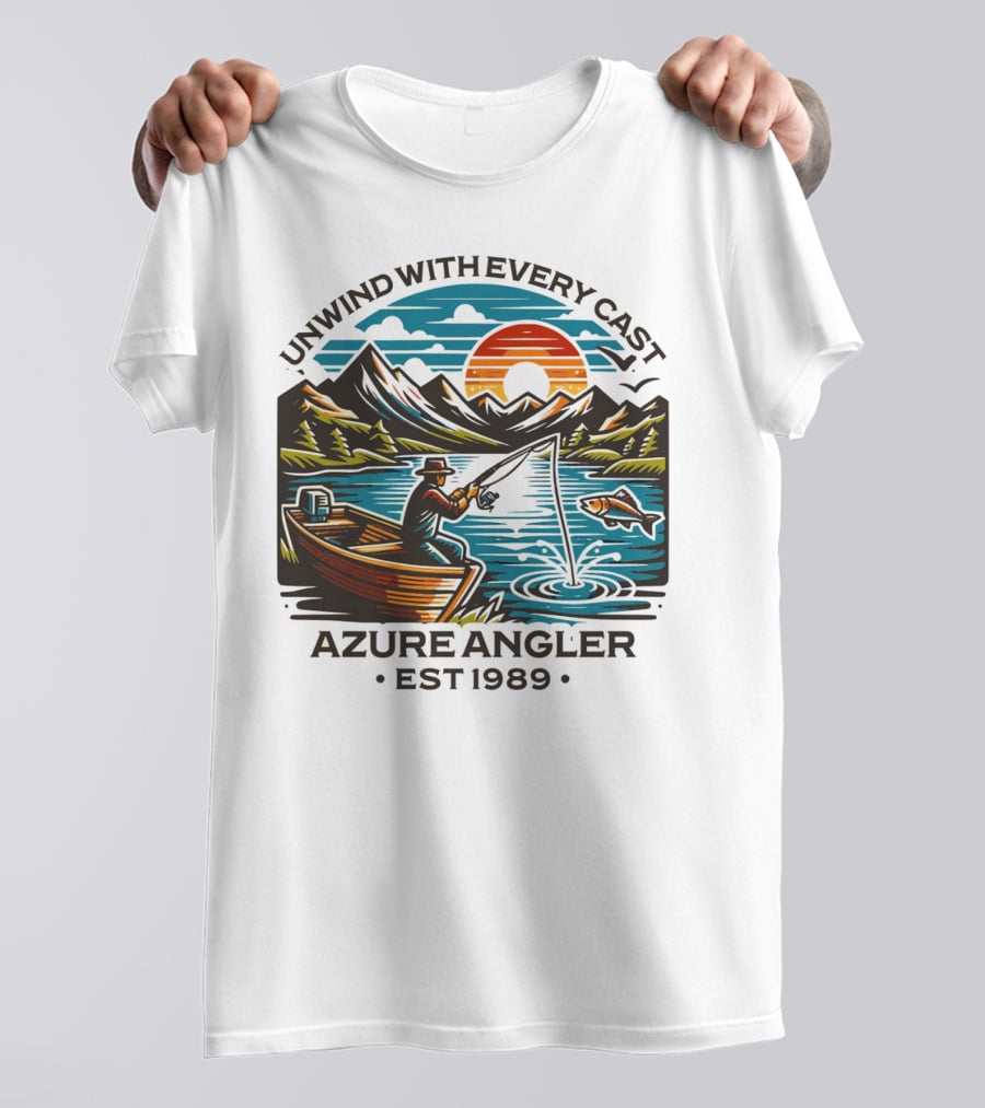 Unwind With Every Cast Azure Angler Est 1989 T-Shirt
