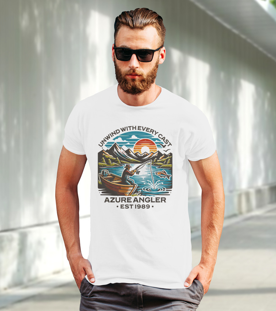 Unwind With Every Cast Azure Angler Est 1989 T-Shirt