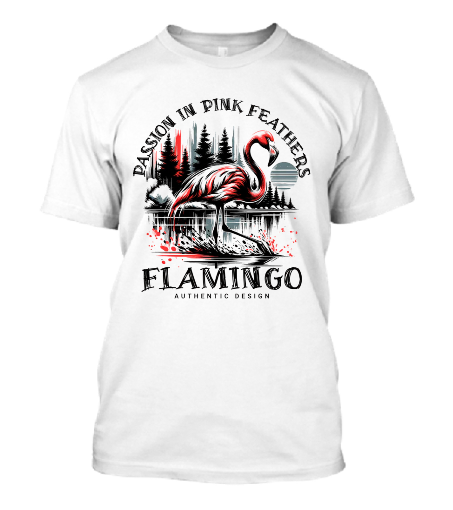 Passion In Pink Feathers Flamingo Authentic T-Shirt