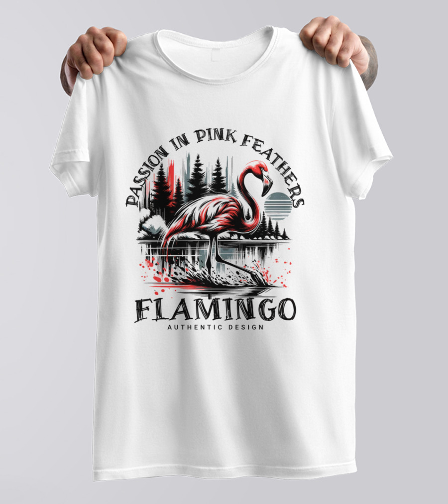 Passion In Pink Feathers Flamingo Authentic T-Shirt
