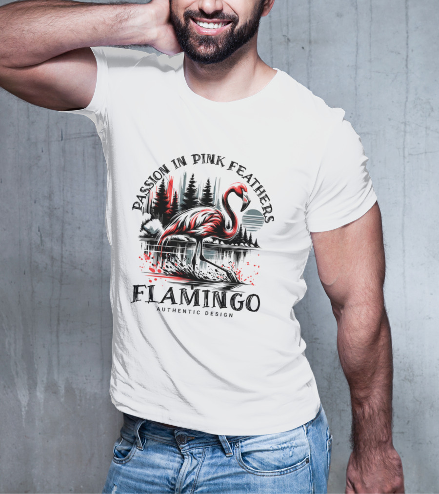 Passion In Pink Feathers Flamingo Authentic T-Shirt