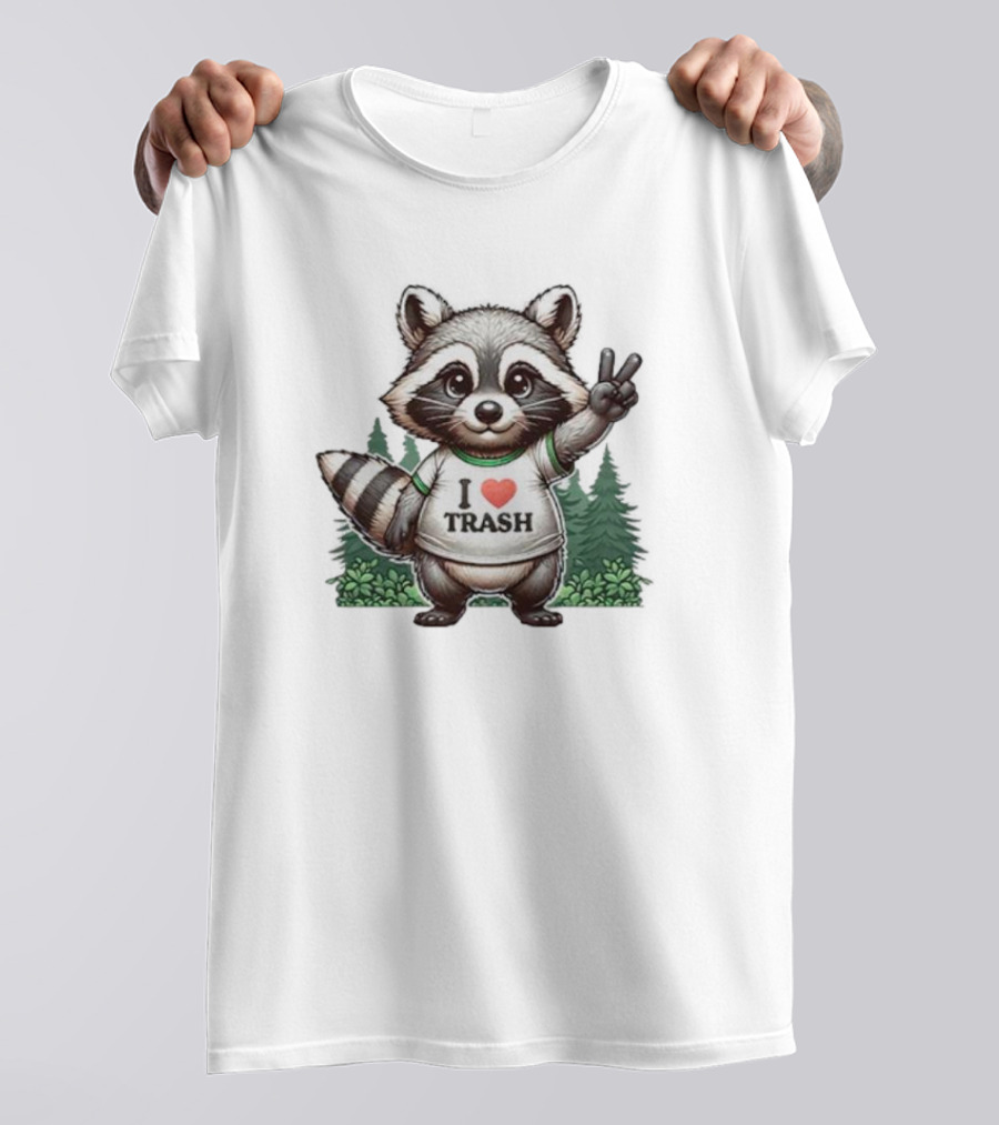 I Love Trash Raccoon Cute Forest Peace Sign T-Shirt