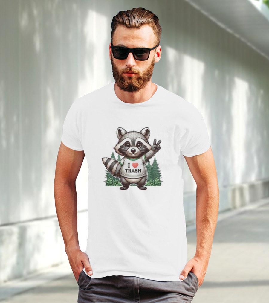 I Love Trash Raccoon Cute Forest Peace Sign T-Shirt