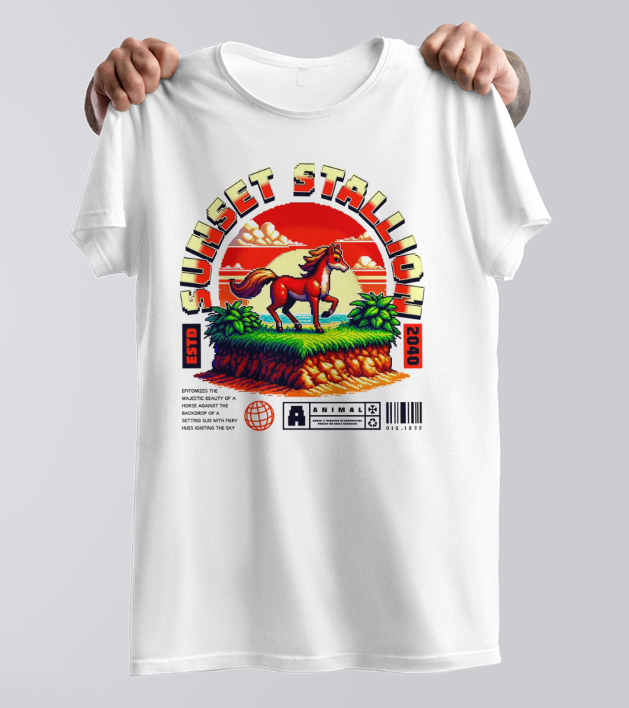 Sunset Stallion 2040 ESTO Animal Epic Epitome Horse Setting Sun Fiery Sky T-Shirt