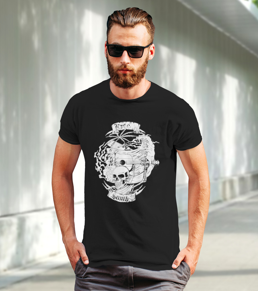 Kyle Smith Skull With Palm And Guitar Waves T-Shirt
