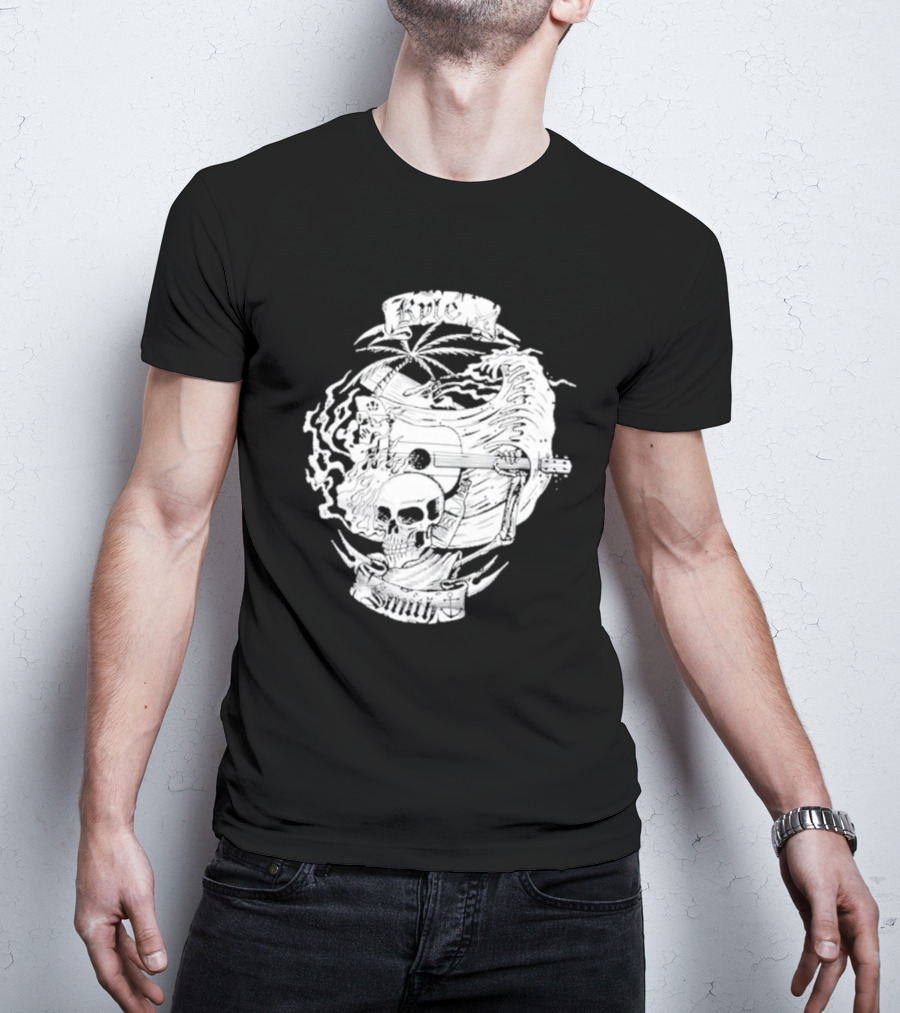 Kyle Smith Skull With Palm And Guitar Waves T-Shirt