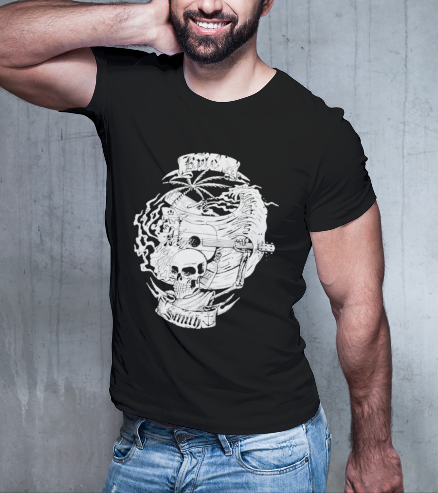 Kyle Smith Skull With Palm And Guitar Waves T-Shirt