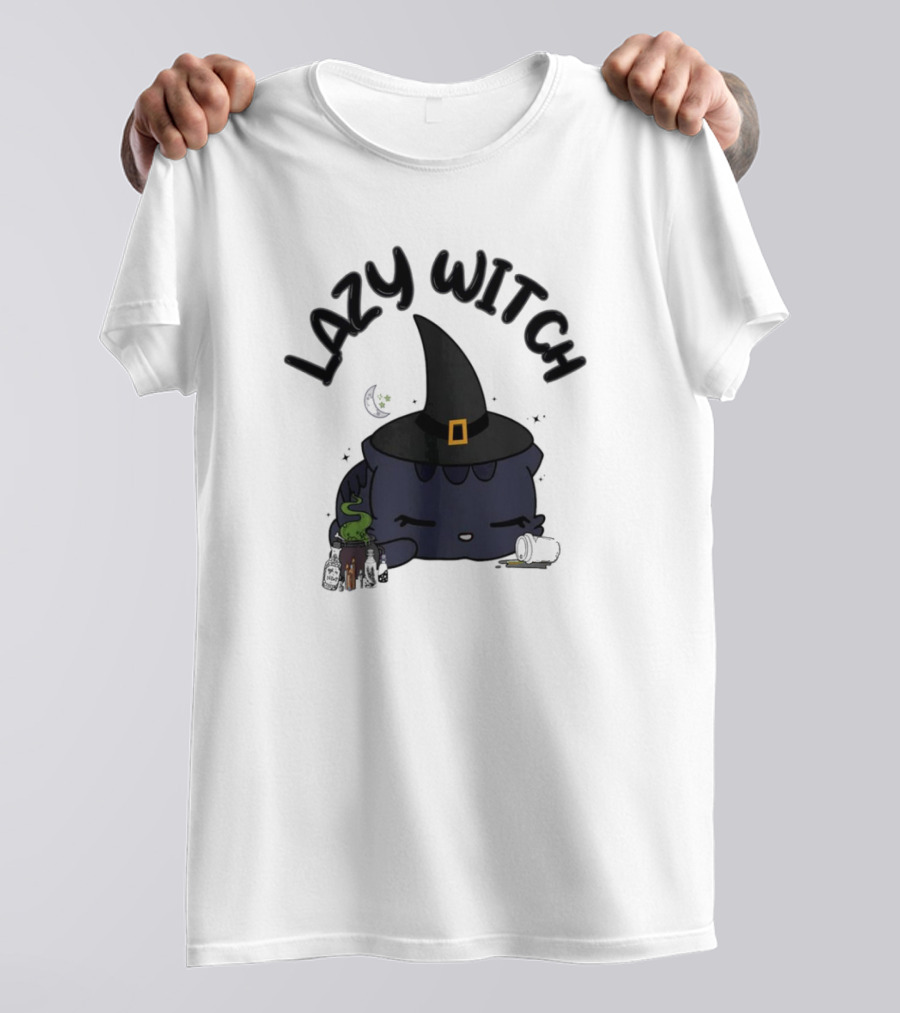 Lazy Witch Black Cat With Spellbinding Hat And Potion T-Shirt