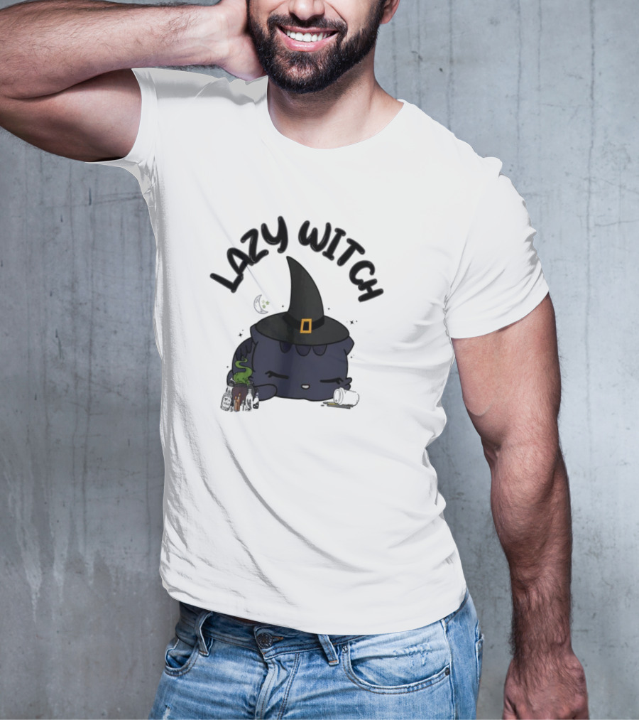 Lazy Witch Black Cat With Spellbinding Hat And Potion T-Shirt