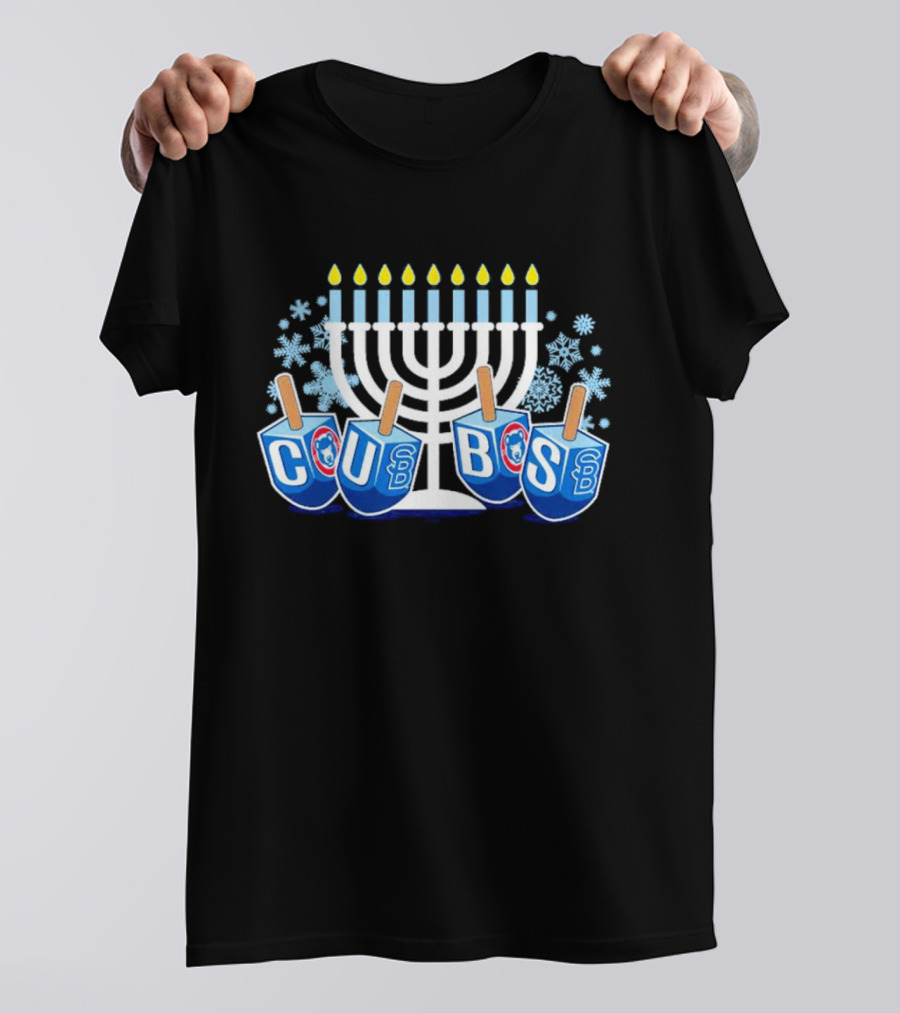 Chicago Cubs Hanukkah Celebration Menorah Dreidel Snowflakes T-Shirt
