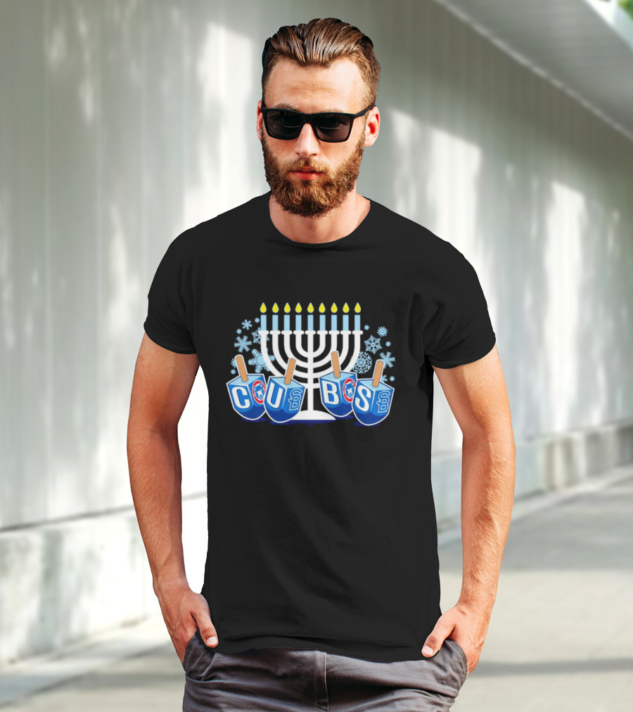 Chicago Cubs Hanukkah Celebration Menorah Dreidel Snowflakes T-Shirt
