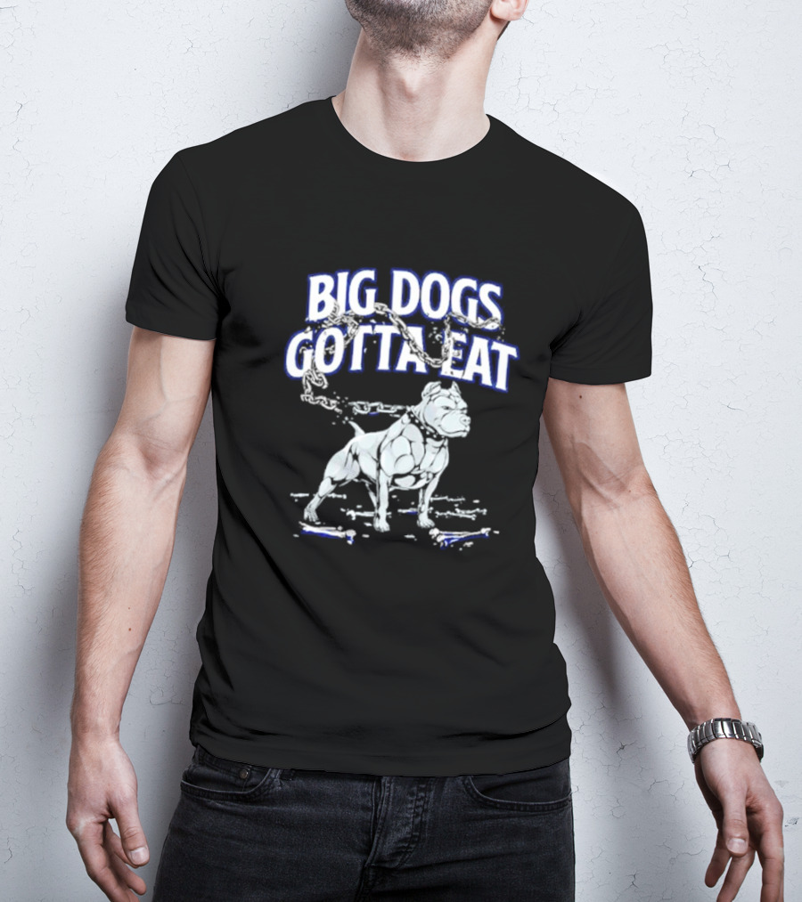 Big Dogs Gotta Eat Pitbull Graphic With Chains And Bones T-Shirt
