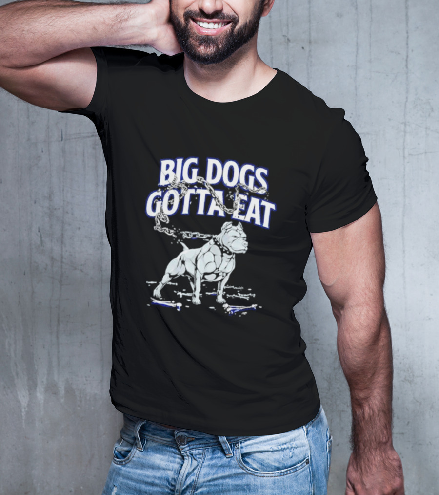 Big Dogs Gotta Eat Pitbull Graphic With Chains And Bones T-Shirt