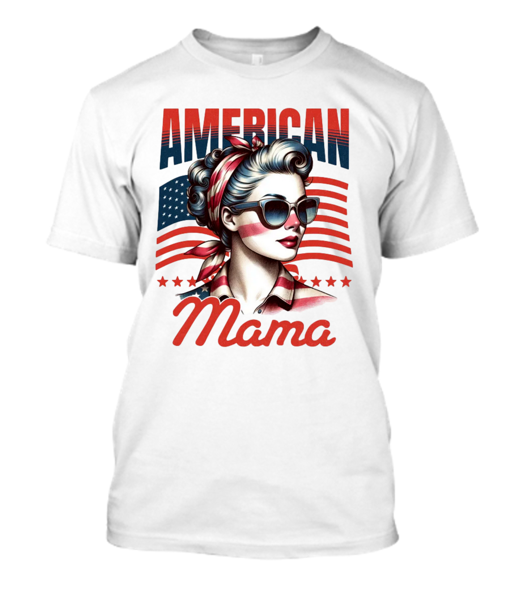 American Mama Vintage Patriotic Bandana Sunglasses Retro Flag Stars T-Shirt