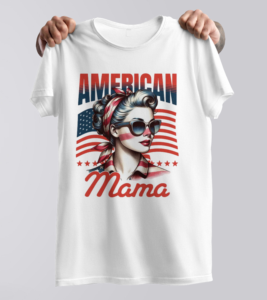 American Mama Vintage Patriotic Bandana Sunglasses Retro Flag Stars T-Shirt