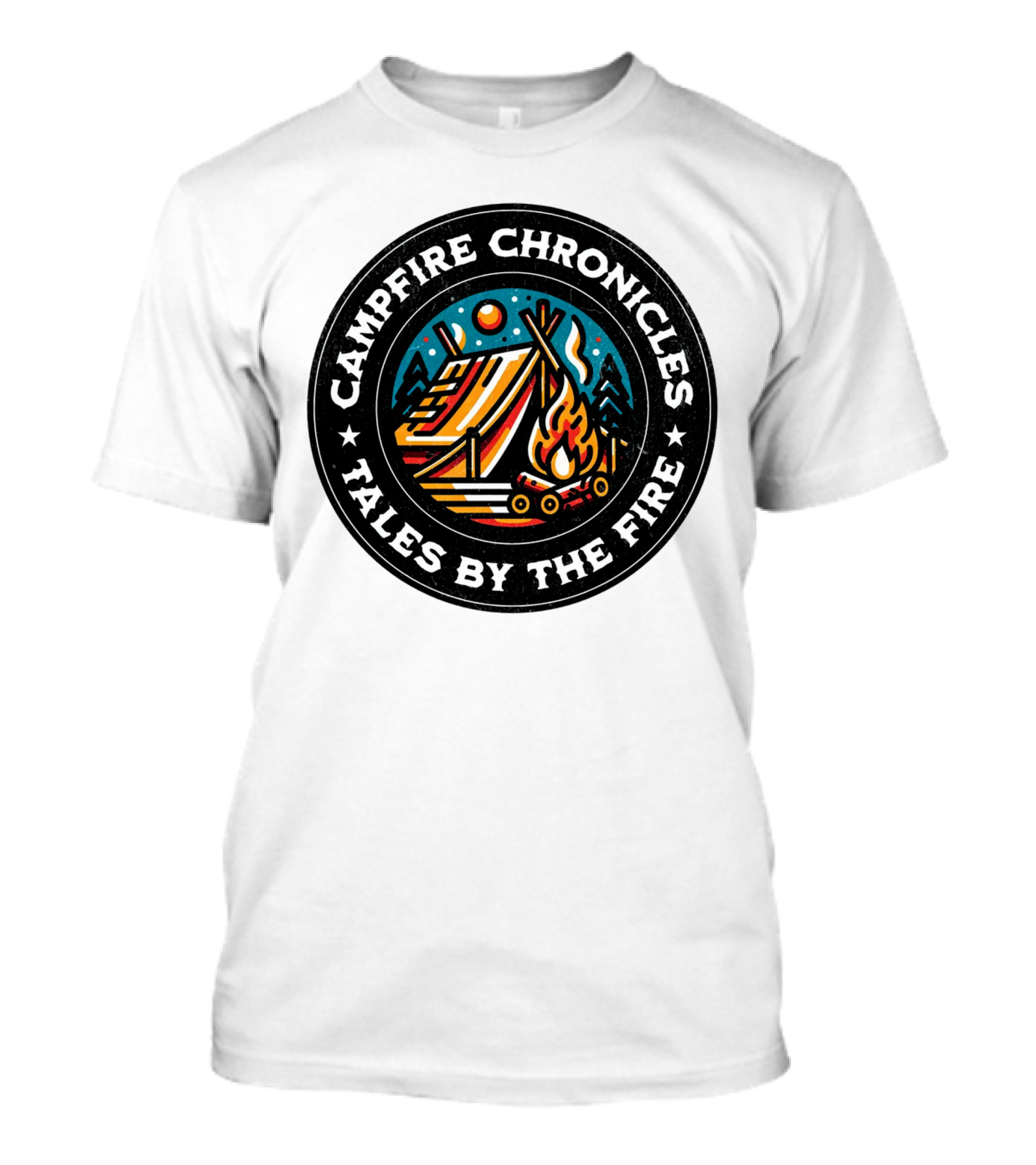 Campfire Chronicles Tales By The Fire Moonlit Tent And Bonfire Scene T-Shirt