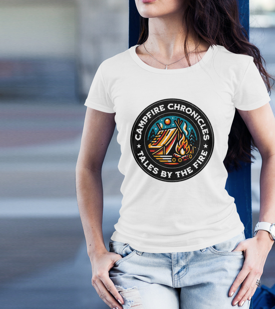 Campfire Chronicles Tales By The Fire Moonlit Tent And Bonfire Scene T-Shirt