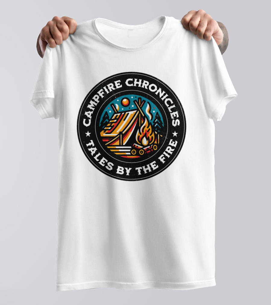 Campfire Chronicles Tales By The Fire Moonlit Tent And Bonfire Scene T-Shirt