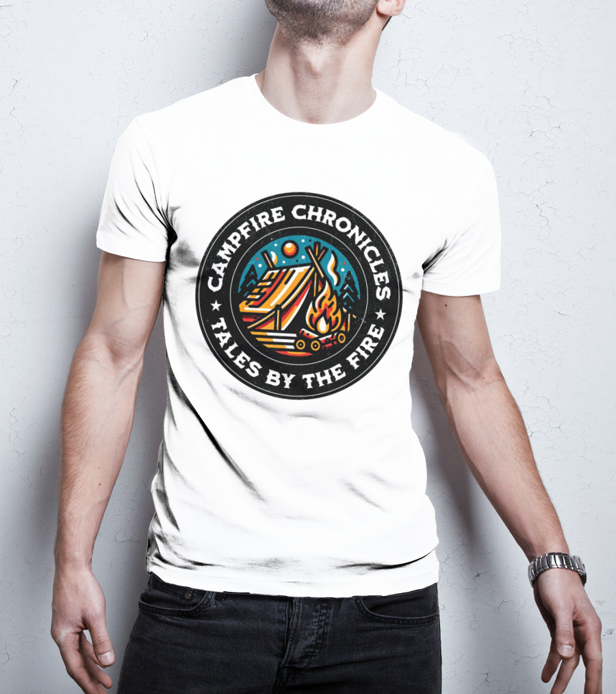 Campfire Chronicles Tales By The Fire Moonlit Tent And Bonfire Scene T-Shirt