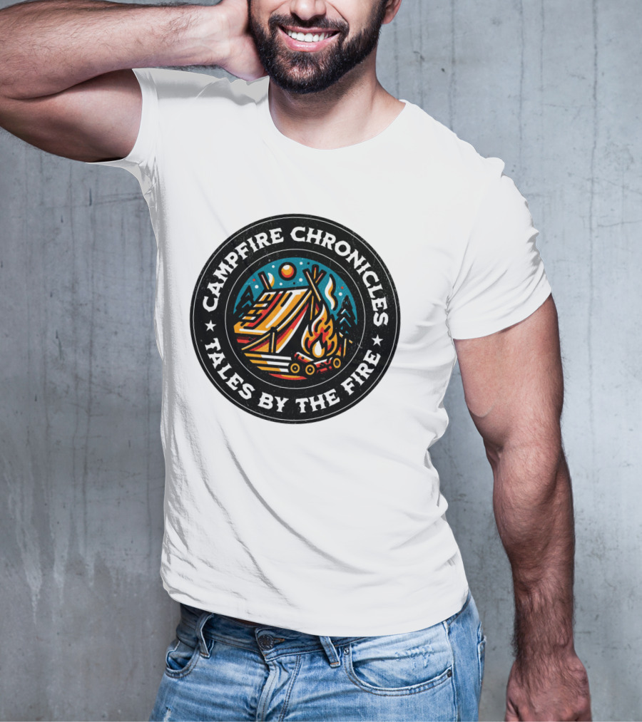 Campfire Chronicles Tales By The Fire Moonlit Tent And Bonfire Scene T-Shirt