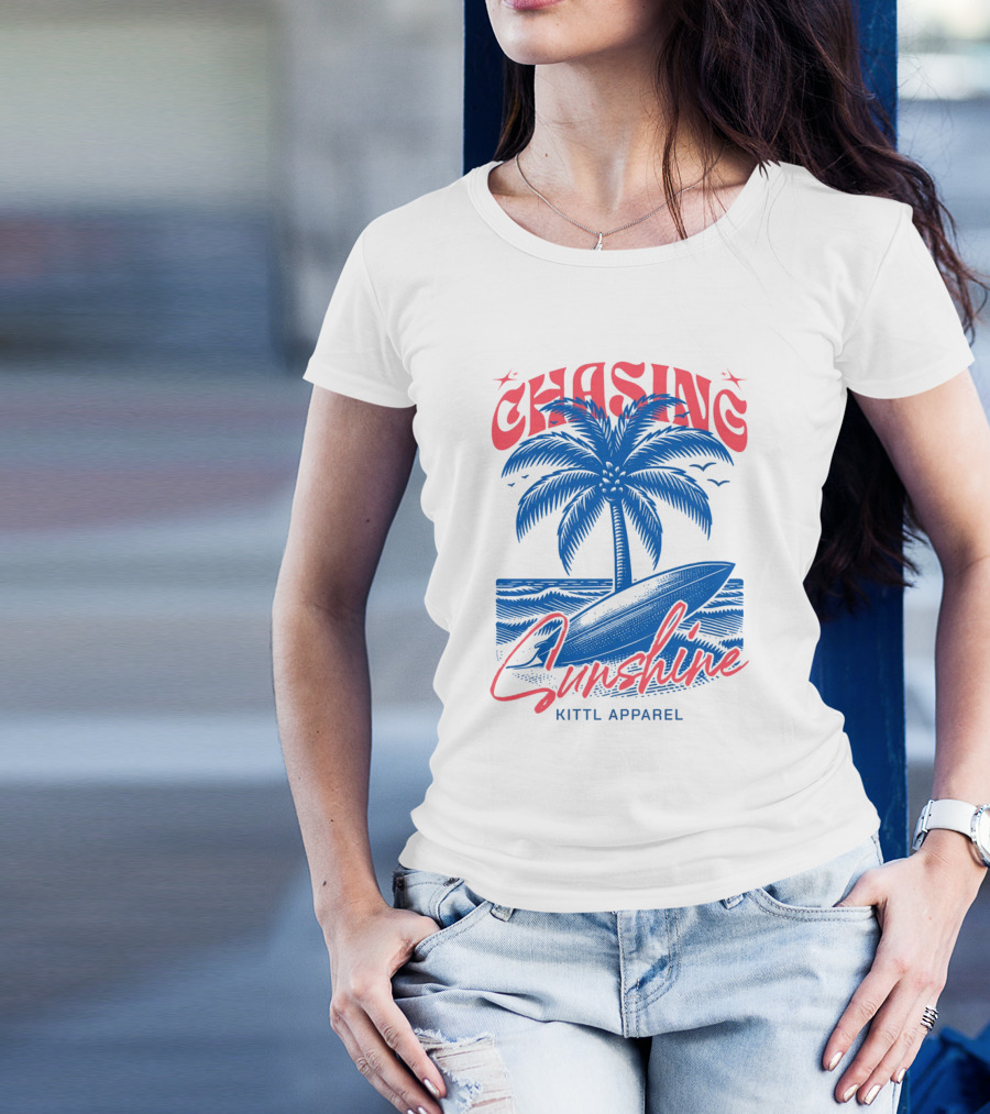 Chasing Sunshine Kittl Apparel Surfing Palm Tree Ocean Waves T-Shirt