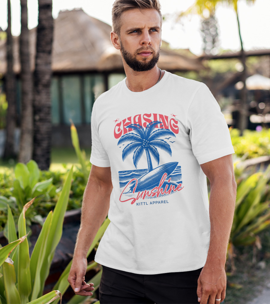 Chasing Sunshine Kittl Apparel Surfing Palm Tree Ocean Waves T-Shirt