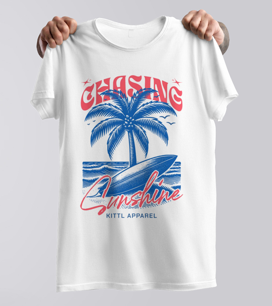 Chasing Sunshine Kittl Apparel Surfing Palm Tree Ocean Waves T-Shirt