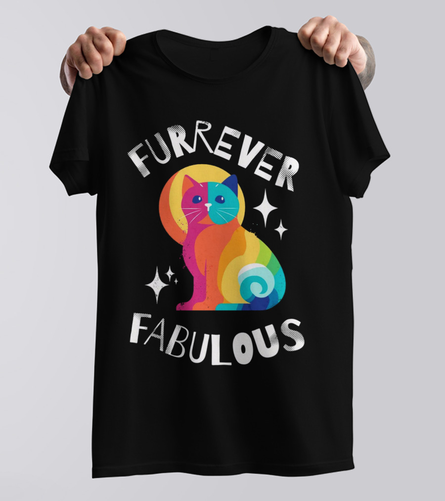 Furrever Fabulous Rainbow Cat With Stars T-Shirt