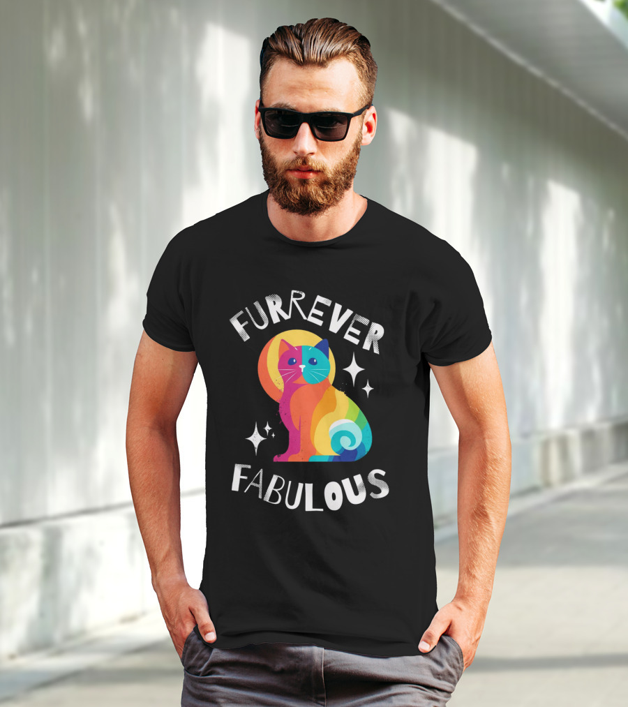Furrever Fabulous Rainbow Cat With Stars T-Shirt