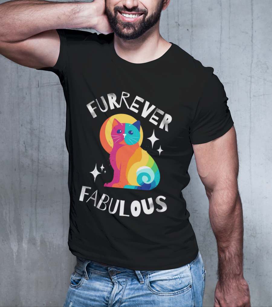Furrever Fabulous Rainbow Cat With Stars T-Shirt