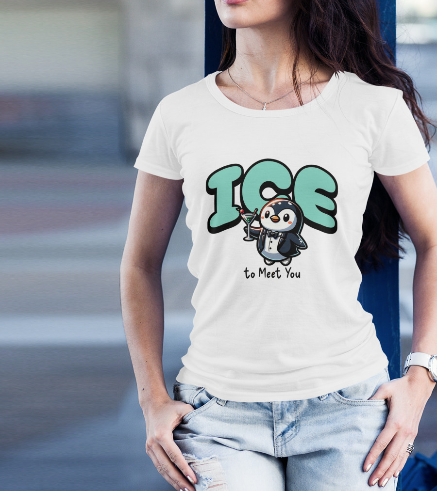 ICE To Meet You Penguin Martini Charm T-Shirt