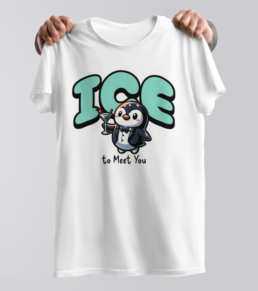 ICE To Meet You Penguin Martini Charm T-Shirt