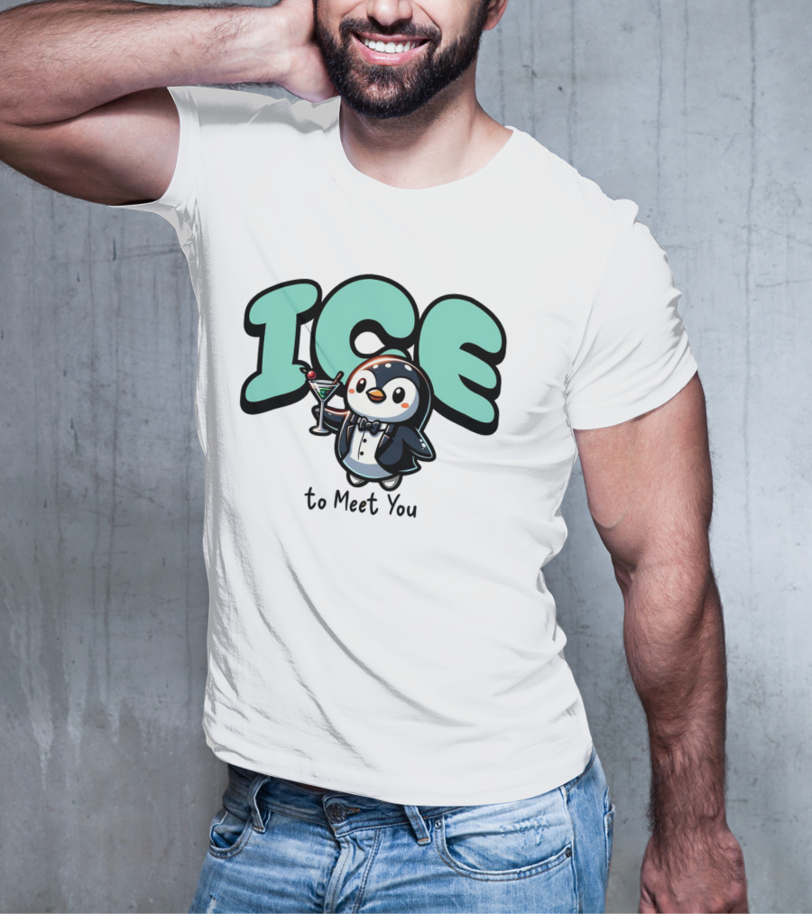 ICE To Meet You Penguin Martini Charm T-Shirt
