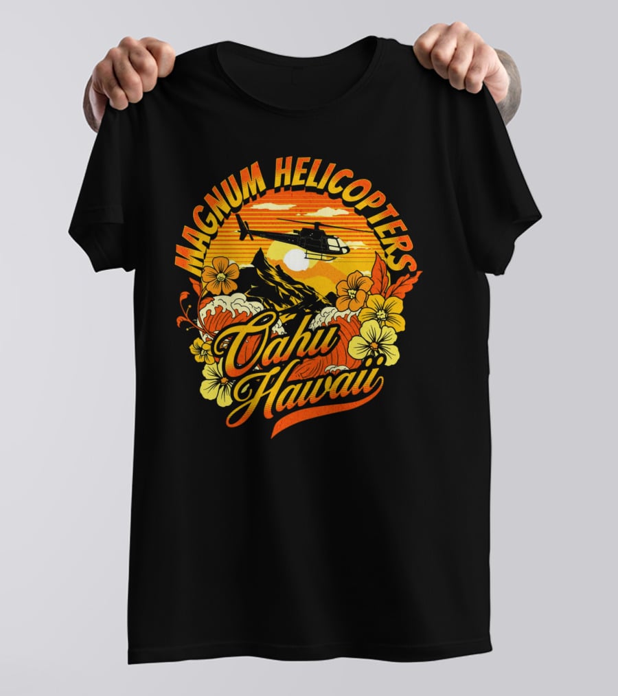 Magnum Helicopters Oahu Hawaii Helicopter Scenic Sunset Tropical Flowers T-Shirt