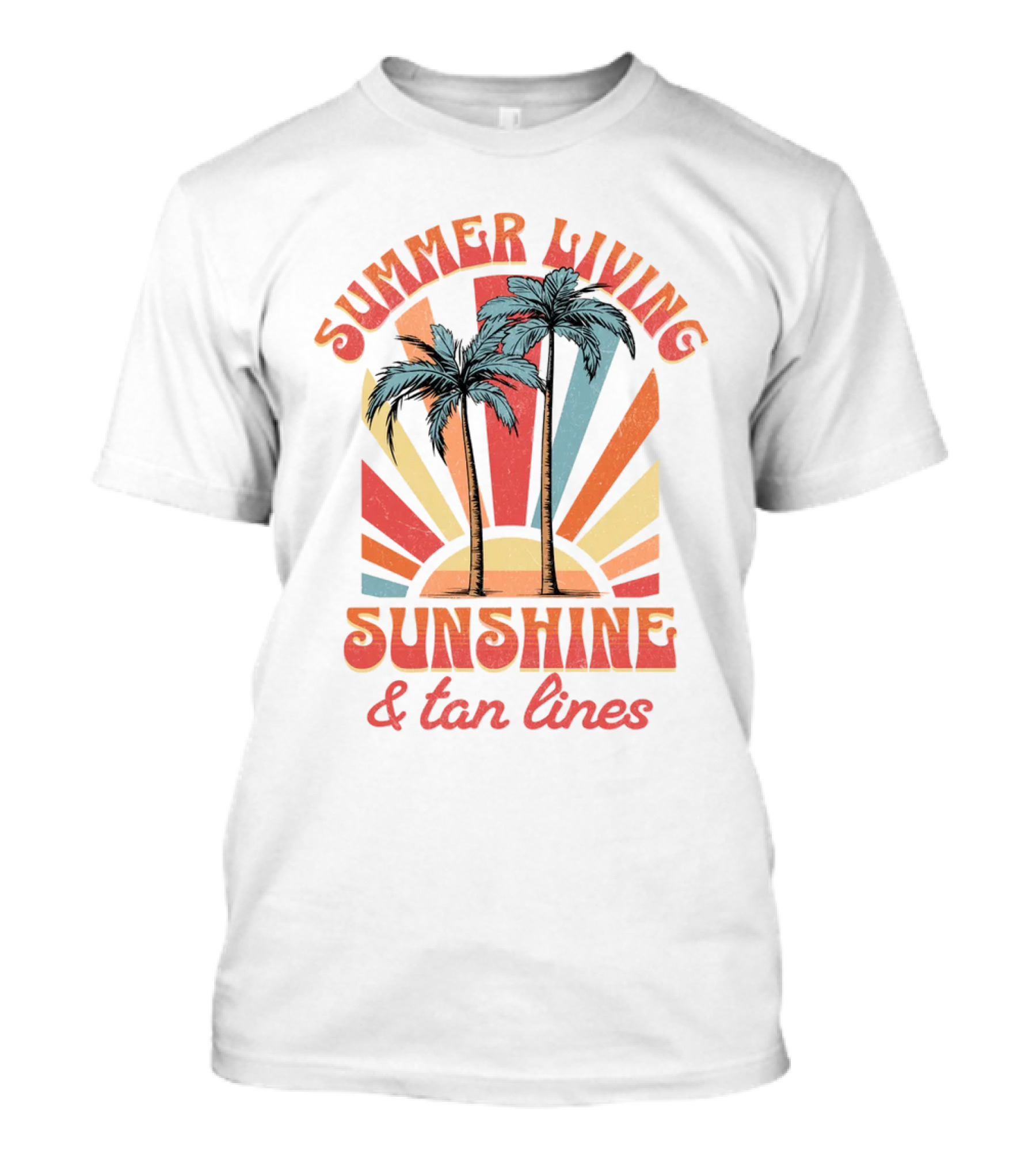 Summer Living Sunshine Tan Lines Palm Trees Retro Vibes T-Shirt