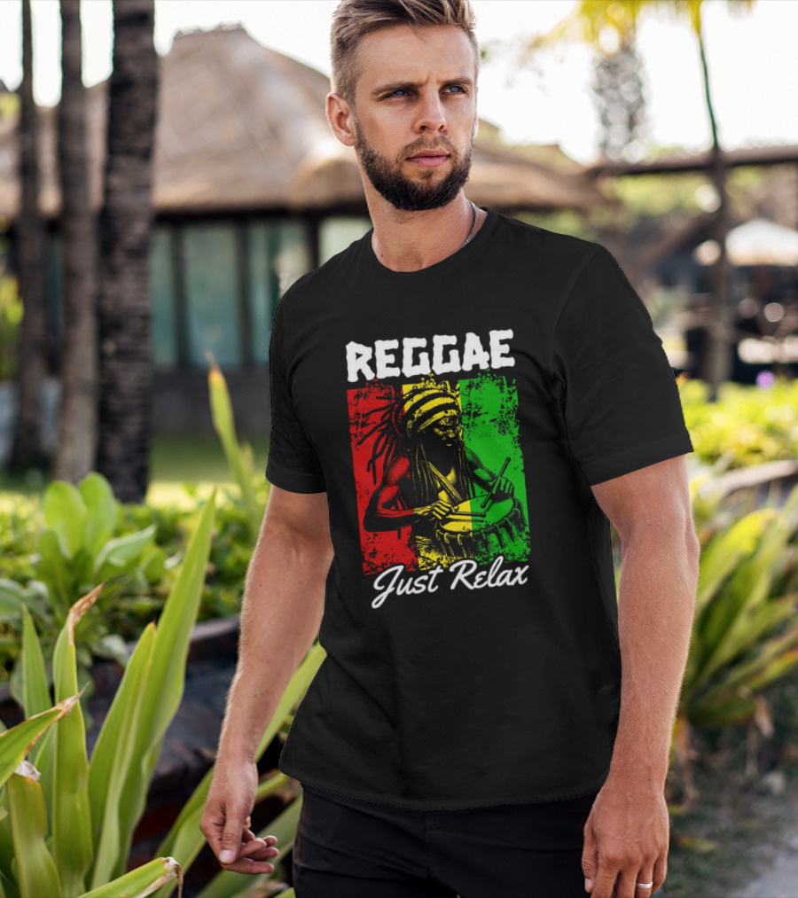 REGGAE Just Relax Rasta Drummer Red Yellow Green T-Shirt